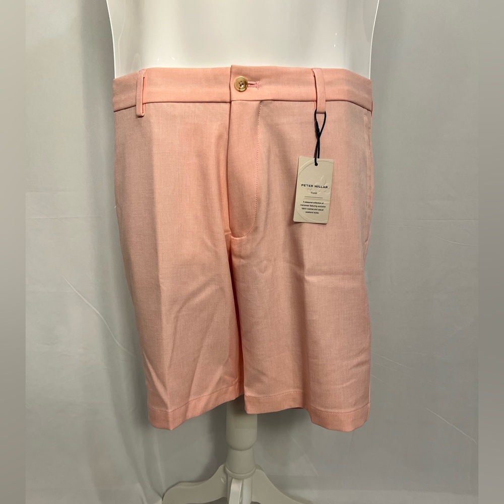 Peter Millar Salmon Pink Linen-Blend Flat Front Men’s Shorts
